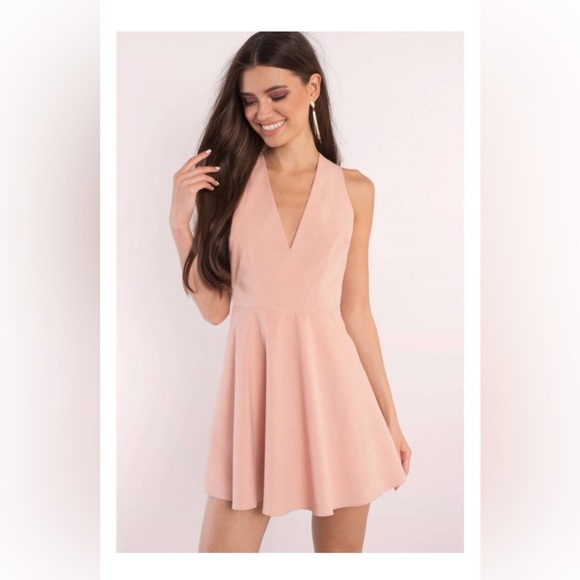 NWT Tobi Andie Blush Pink Pastel Peach Mini Skater Open Cutout Back Dress Large - Picture 4 of 15